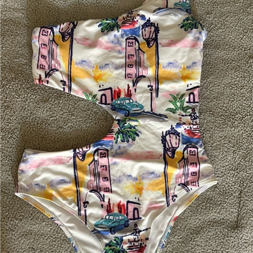 Vibrant Cityscape One-Shoulder Swimsuit